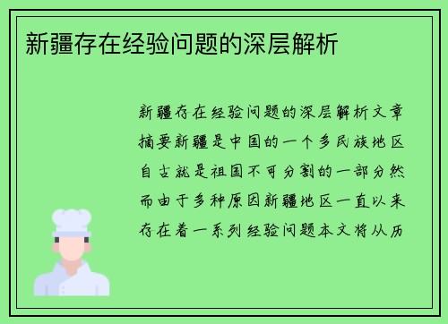 新疆存在经验问题的深层解析